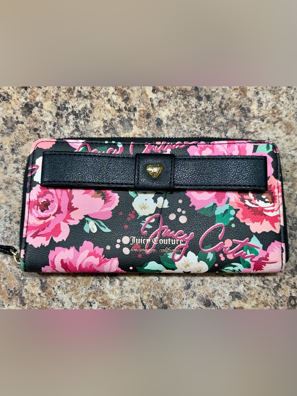 Juicy Couture Black Wallet with Pink Floral Print EUC